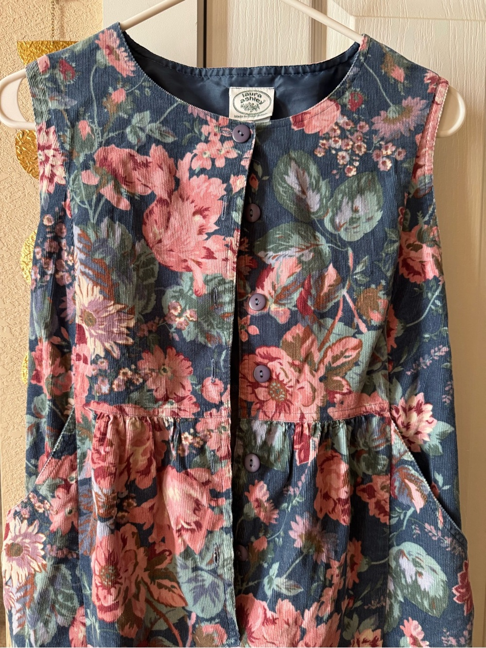 Vintage Laura Ashley jumpsuit floral corduroy blue floral size small - Picture 2 of 11